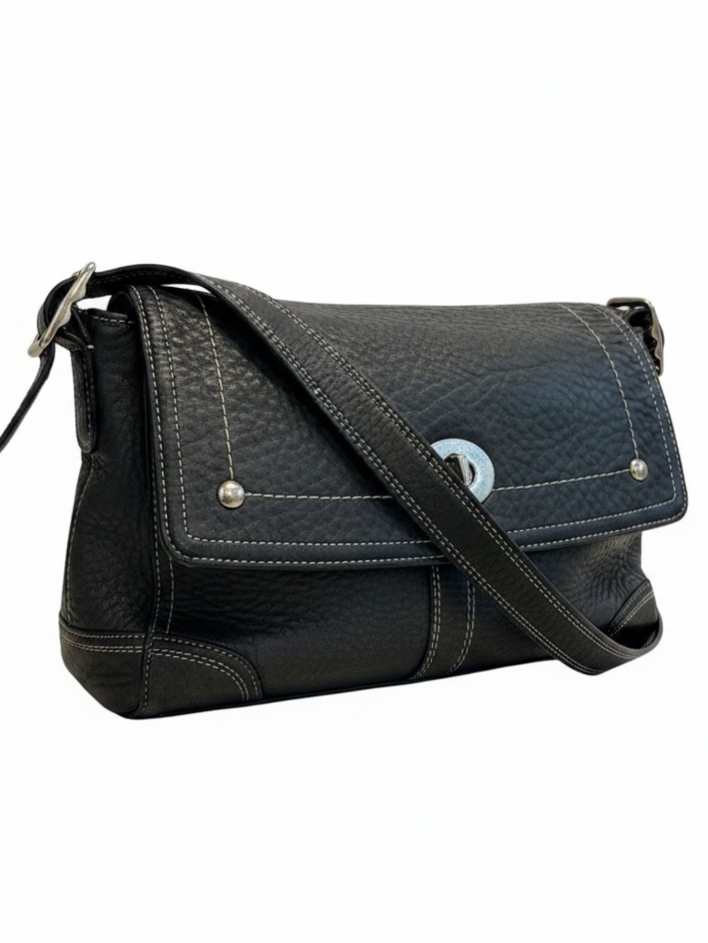 Coach Black Leather Hamilton Flap Turn Lock Crossbody
